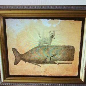 Westie Dog on Whale Wall Art Print Tea Stained